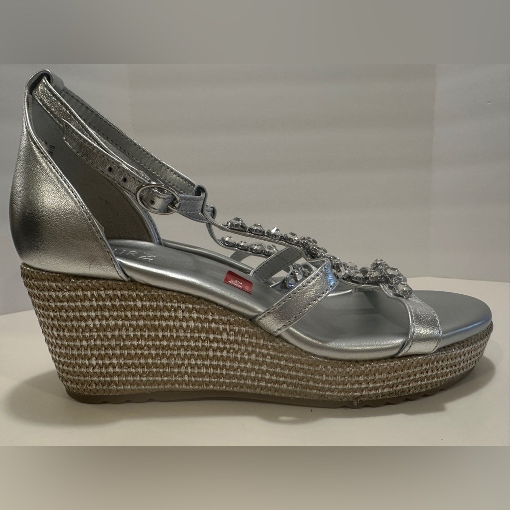 Naturalizer - Leather Serena Silver Wedge Sandals